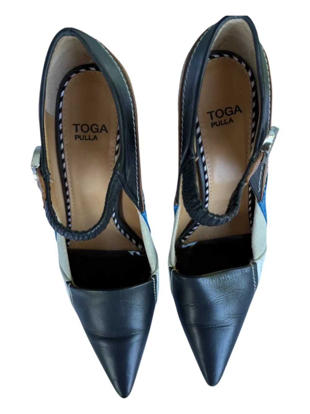 TOGA Pulla Multicolor Patchwork Leather Pointed-Toe Pumps | 37